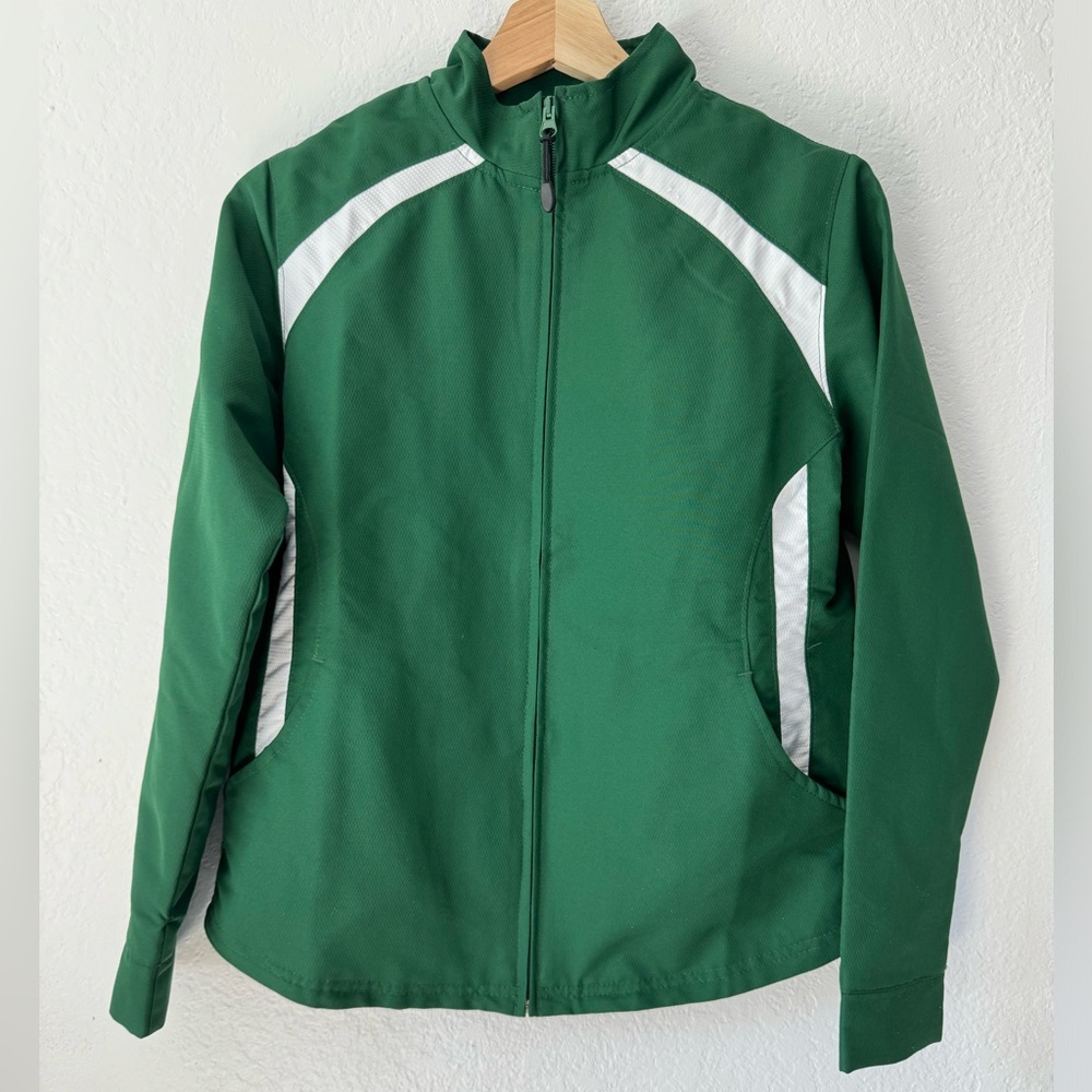 Russell Athletic Green Zip-Up Track Jacket Size Small White Stripe Sportswear